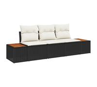 Gecheer Set di divani da giardino da 3 pezzi con cuscini Nero Polyrattan Acacia
