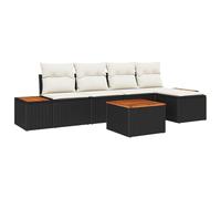 Gecheer Set di divani da giardino da 6 pezzi con cuscini Nero Polyrattan Acacia