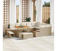 Gecheer Set di divano da giardino 12 pezzi con cuscini in polyrattan beige e acaciaSet di divani e tavoli da pranzo