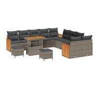 Gecheer Set di divano da giardino 13 pezzi con cuscini Grigio Polyrattan Acacia