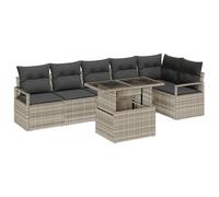 Gecheer Set di Divano da Giardino 7 Pezzi con Cuscini Grigio Chiaro Rattan Poliestere