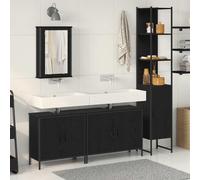 Gecheer Set di mobili da bagno 4 pezzi in legno ingegnerizzato rovere neroToeletta con Ricarica