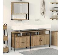 Gecheer Set di Mobili da Bagno in 3 Pezzi Rovere Artigianale Legno IngegnerizzatoToeletta con Ricarica