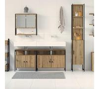 Gecheer Set di Mobili da Bagno in 4 Pezzi in Rovere Massello e Legno IngegnerizzatoSet Mobili Bagno
