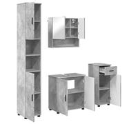 Gecheer Set di mobili per bagno 4 pezzi Grigio cemento, ottimizzazione spazio, legno ingegnerizzato, scomparti mobili, cassetti mobili, ripiani regolabili, arredo bagno moderno