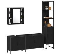 Gecheer Set di mobili per bagno a 4 pezzi in legno ingegnerizzato, rovere neroSet Mobili Bagno