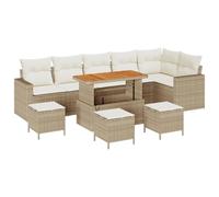 Gecheer Set di Sofà da Giardino 10 Pezzi con Cuscini Beige Rattan Poly Acacia