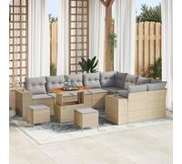 Gecheer Set di Sofà da Giardino 12 Pezzi con Cuscini Rattan Beige Poli Rattan Acacia