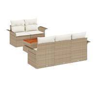 Gecheer Set di Sofà da Giardino 6 Pezzi con Cuscini Beige Rattan Sintetico AcaciaDivano da giardino cuscini