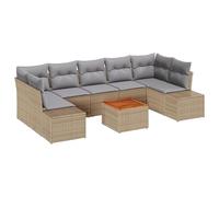 Gecheer Set di Sofà da Giardino 8 Pezzi con Cuscini Beige Rattan Sintetico Acacia