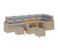 Gecheer Set di Sofà da Giardino 8 Pezzi con Cuscini Grigio Rattan Polietilene Acacia
