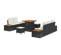 Gecheer Set di Sofà da Giardino 8 Pezzi con Cuscini Nero Polirattan Acacia