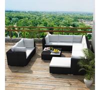 Gecheer Set Divani da Giardino 10 pz con Cuscini in Polyrattan NeroConnettori griglie metalliche