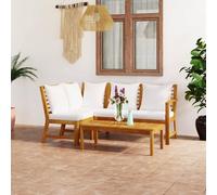 Gecheer Set Divani da Giardino 4 pz con Cuscini Crema in Legno AcaciaConnettori griglie metalliche