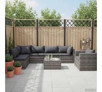 Gecheer Set divani da giardino 7 pezzi, polyrattan grigio, con cuscini, per terrazzo