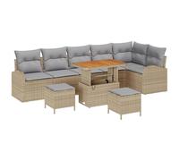 Gecheer Set divani da giardino 9 pezzi con cuscini beige polirattan acaciaDivano da giardino cuscini