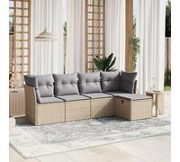Gecheer Set Divani,da Giardino,Esterno,5 Ppz,4 Posti,con Poggiapiedi,in Polyrattan,Beige Misto e Grigio,Salotto da Giardino,Esterno,Set Divani da Giardino,Divano con Penisola