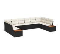 Gecheer Set divani giardino 10 pezzi con cuscini neri in polyrattan