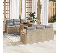Gecheer Set divani giardino 7 Pezzi con cuscini Beige Polyrattan AcaciaSet giardino relax