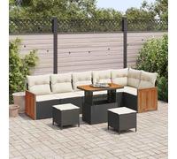 Gecheer Set divani giardino 9 pezzi con cuscini Nero Polyrattan Acacia