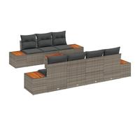 Gecheer Set divani giardino da 8 pezzi con cuscini grigi in polyrattan acacia