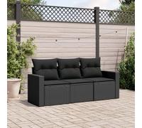 Gecheer Set Divano 3 Posti da Giardino, Esterno, Patio, Terrazzo, Nero, Polyrattan, Con Cuscini Neri, Modulare, 65.5 x 62 x 69 cm