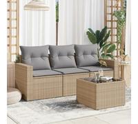 Gecheer Set Divano 4 Posti, Esterno, Patio, Terrazzo, con 3 Posti, Polyrattan, Beige, Tavolino, Divano 3 Posti, Modulare, Salotto da Giardino, 65.5 x 62 x 69 cm