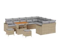 Gecheer Set divano da giardino 10 pezzi con cuscini in rattan poliestere beige e acacia