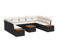 Gecheer Set Divano da Giardino 10 Pezzi con Cuscini Nero Polyrattan Acacia
