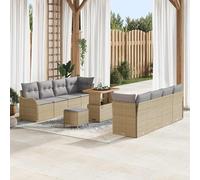 Gecheer Set Divano da Giardino 11 Pezzi con Cuscini Rattan Sintetico Beige AcaciaDivano da giardino cuscini