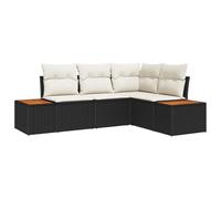 Gecheer Set Divano da Giardino 4 Pezzi con Cuscini Nero Polyrattan Acacia