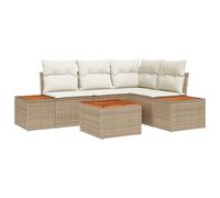 Gecheer Set Divano da Giardino 5 Pezzi con Cuscini Beige Rattan Polietilene AcaciaSet giardino relax