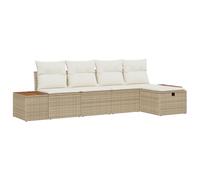 Gecheer Set divano da giardino 5 pezzi con cuscini in polyrattan beigeSet giardino relax