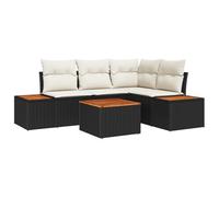 Gecheer Set divano da giardino 5 pezzi con cuscini Nero Polyrattan Acacia