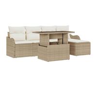Gecheer Set Divano da Giardino 6 Pezzi con Tavolo Vetro, Poly Rattan Intrecciato, Configurazione Modulare per Angoli Lounge in Terrazza o Patio