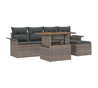 Gecheer Set Divano da Giardino 6 pezzi, Design Moderno con Struttura in Poly Rattan Grigio, Cuscini in Poliestere, Configurazione Modulare per Esterni, Giardino o Terrazzo