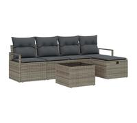 Gecheer Set Divano da Giardino 6 Posti, Poly Rattan Grigio con Struttura Intrecciata, Cuscini Esterni Durevoli, per Terrazzo, Patio, Giardino Privato