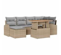 Gecheer Set Divano da Giardino 7 pcs Beige Poly Rattan, modulare, resistente al clima, per feste estive e relax
