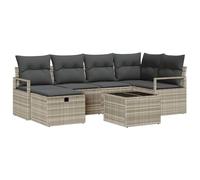 Gecheer Set Divano da Giardino 7 Pezzi, Comodo e Versatile, Grigio Chiaro 232x122x85 cm in Polyrattan e Acciaio Verniciato per Giardino o Terrazza