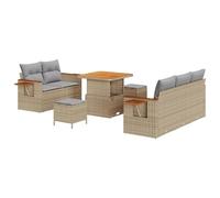 Gecheer Set Divano da Giardino 8 Pcs Beige e Grigio Chiaro, Estetica Moderna, Polyrattan e Legno di Acacia, Protezione UV, Per Esterni e Terrazzi