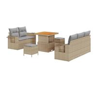 Gecheer Set Divano da Giardino 8 pezzi Beige, Estetica Minima, Polyrattan e Acacia, Mobili da Esterno