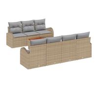 Gecheer Set Divano da Giardino, 8 Pezzi Poly Rattan Beige con Struttura Robusta e Design Moderno per Giardini, Patii, Verande