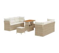 Gecheer Set Divano da Giardino 9 pcs Beige, Design Elegante con Linee Pulite, Polyrattan e Legno di Acacia, Resistenza e Fascino per Esterno, Giardino o Terrazzo