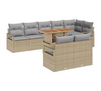 Gecheer Set Divano da Giardino 9 Pezzi con Cuscini Beige Rattan Polietilene AcaciaSet giardino relax