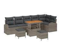 Gecheer Set Divano da Giardino 9 Pezzi con Cuscini Grigio Poly Rattan AcaciaSalottino da giardino in polyrattan