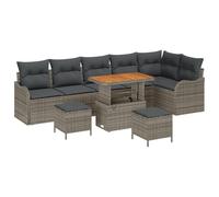 Gecheer Set Divano da Giardino 9 Pezzi con Cuscini Grigio Polyrattan AcaciaDivano da giardino cuscini