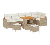 Gecheer Set Divano da Giardino, 9 Pezzi Poly Rattan Legno Acacia Cuscini Esterni per Giardino, Terrazza