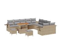 Gecheer Set Divano da Giardino Beige 13 pezzi, Moderno, Estetica Minimalista, Polyrattan, Acacia, Esterno, Conversazioni e Relax