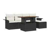 Gecheer Set Divano da Giardino con Archiviazione, 6 Pezzi Poly Rattan Nero Design Elegante e Componibile, Materiali Resistenti per Esterni, Giardino o Terrazzo