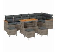 Gecheer Set Divano da Giardino con Cuscini 10 pezzi Grigio, Rettangolare, Polyrattan e Legno di Acacia, Ideale per Terrazze e Giardini